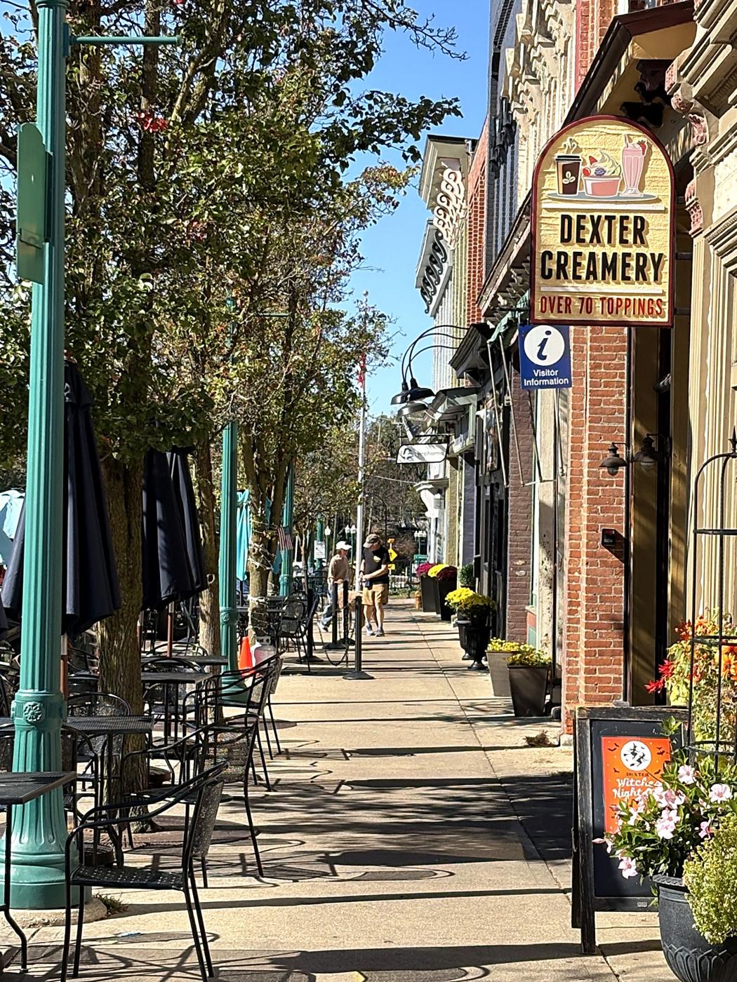 Sidewalk tables on Main Street in Dexter
