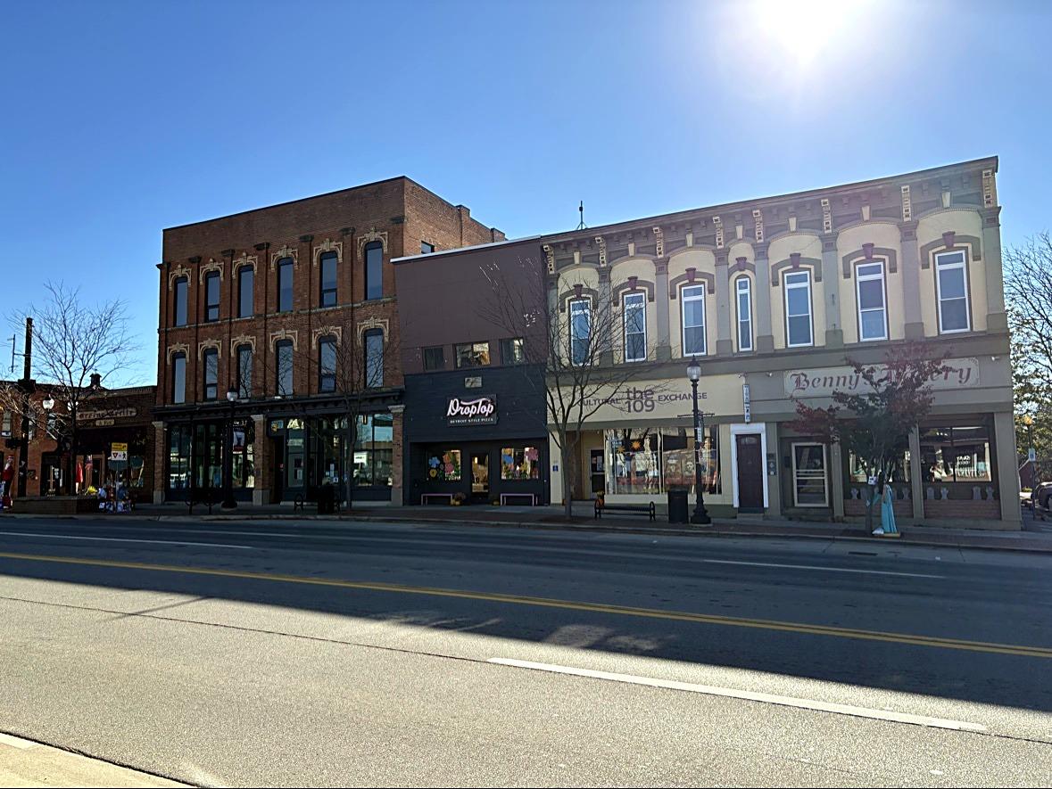 A row of historic storefronts on Saline’s Main Street